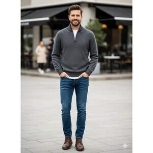 Polo Ralph Lauren Men's Gray Quarter Zip Pullover Sweater XL Pink Pony Logo